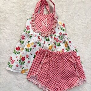 Floral and Gingham Kids Monogrammed Matching Set